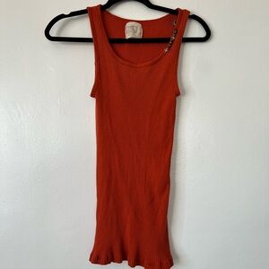 Vintage free people tag ribbed orange tank top studded size Large